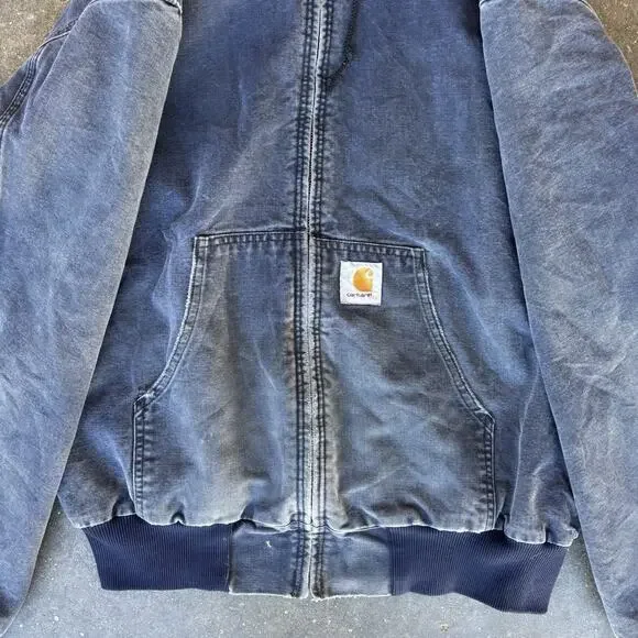 Carhartt Men’s Blue Canvas Hooded Jacket Denim Look USA Mens Size Large 1994 - Picture 3 of 11